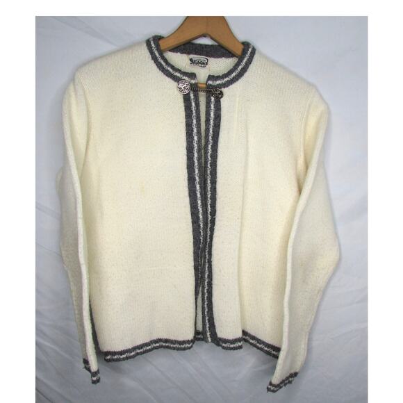 Nordic Knit Cardigan Sweater Full Zip Silver Tone Gargoyle Buttons Sz M Vintage - Picture 1 of 8